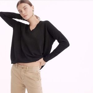 J. Crew 100% Cashmere V-Neck Boyfriend Sweater Women Size XS Black Drop Shoulder